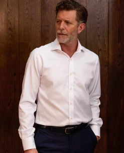 White Herringbone Cotton Slim Fit Formal Shirt - Single Cuff