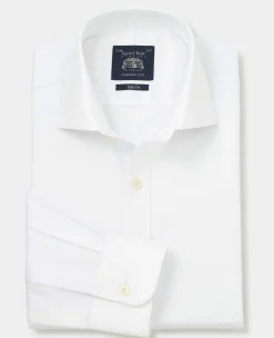 White Herringbone Cotton Slim Fit Formal Shirt - Single Cuff