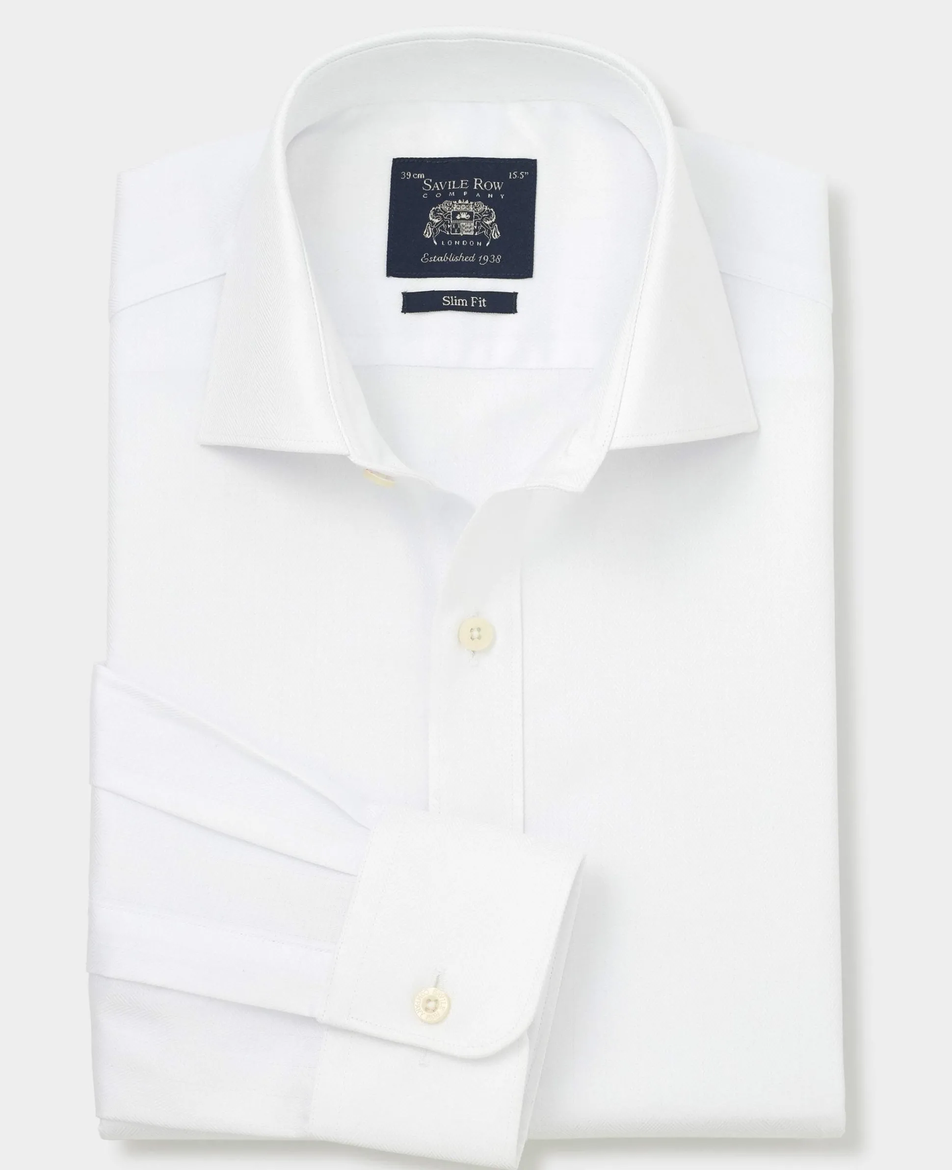 White Herringbone Cotton Slim Fit Formal Shirt - Single Cuff