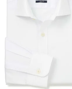White Herringbone Cotton Slim Fit Formal Shirt - Single Cuff