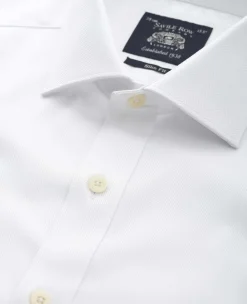 White Herringbone Cotton Slim Fit Formal Shirt - Single Cuff