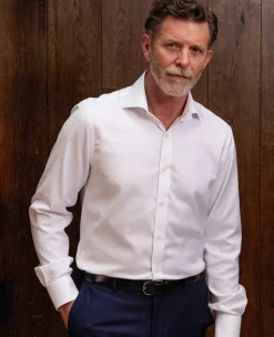 White Herringbone Cotton Slim Fit Formal Shirt - Single Cuff