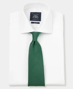 White Herringbone Cotton Slim Fit Formal Shirt - Single Cuff