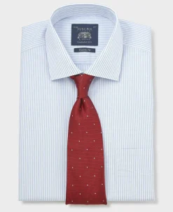 White Light Blue Cotton Poplin Classic Fit Stripe Formal Shirt - Single Cuff