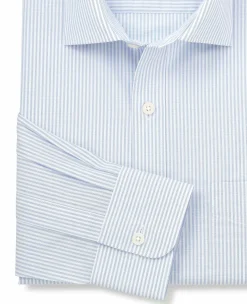 White Light Blue Cotton Poplin Classic Fit Stripe Formal Shirt - Single Cuff