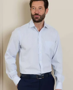 White Light Blue Cotton Poplin Classic Fit Stripe Formal Shirt - Single Cuff