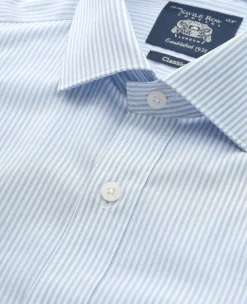 White Light Blue Cotton Poplin Classic Fit Stripe Formal Shirt - Single Cuff
