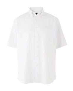 White Linen-Blend Classic Fit Short Sleeve Shirt