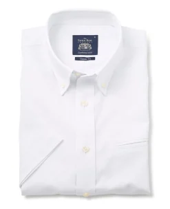White Linen-Blend Classic Fit Short Sleeve Shirt