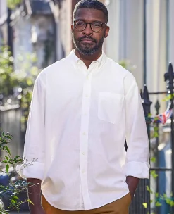 White Linen-Blend Classic Fit Casual Shirt