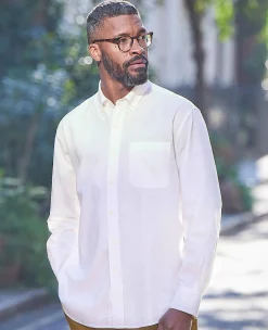 White Linen-Blend Classic Fit Casual Shirt