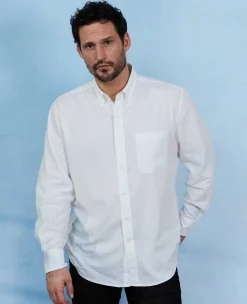 White Linen-Blend Classic Fit Casual Shirt