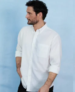White Linen-Blend Classic Fit Casual Shirt