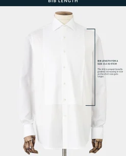 White Marcella Bib Front Classic Fit Dress Formal Shirt - Double Cuff