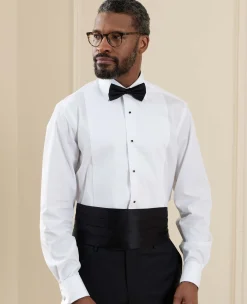 White Marcella Bib Front Classic Fit Dress Formal Shirt - Double Cuff