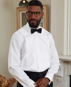 White Marcella Bib Front Classic Fit Dress Formal Shirt - Double Cuff