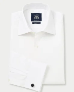 White Marcella Bib Front Classic Fit Dress Formal Shirt - Double Cuff