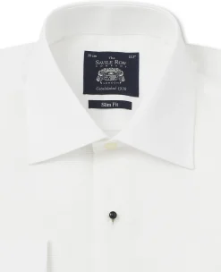 White Marcella Bib Front Slim Fit Evening Double Cuff Formal Shirt