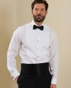 White Marcella Bib Front Slim Fit Evening Double Cuff Formal Shirt
