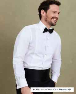 White Marcella Bib Front Slim Fit Evening Double Cuff Formal Shirt