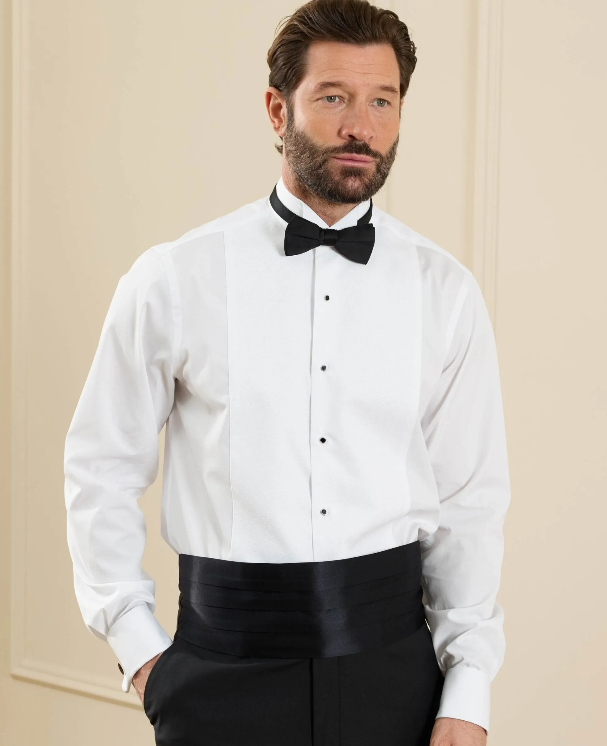 White Marcella Wing Collar Classic Fit Dress Shirt - Double Cuff