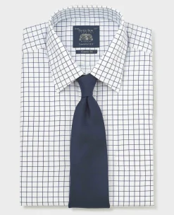 White Navy Cotton Twill Window Check Classic Fit Formal Shirt - Double Cuff