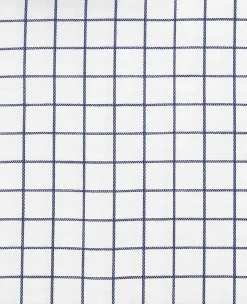 White Navy Cotton Twill Window Check Classic Fit Formal Shirt - Double Cuff