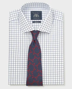 White Navy Cotton Twill Window Check Slim Fit Formal Shirt - Double Cuff