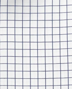 White Navy Cotton Twill Window Check Slim Fit Formal Shirt - Double Cuff