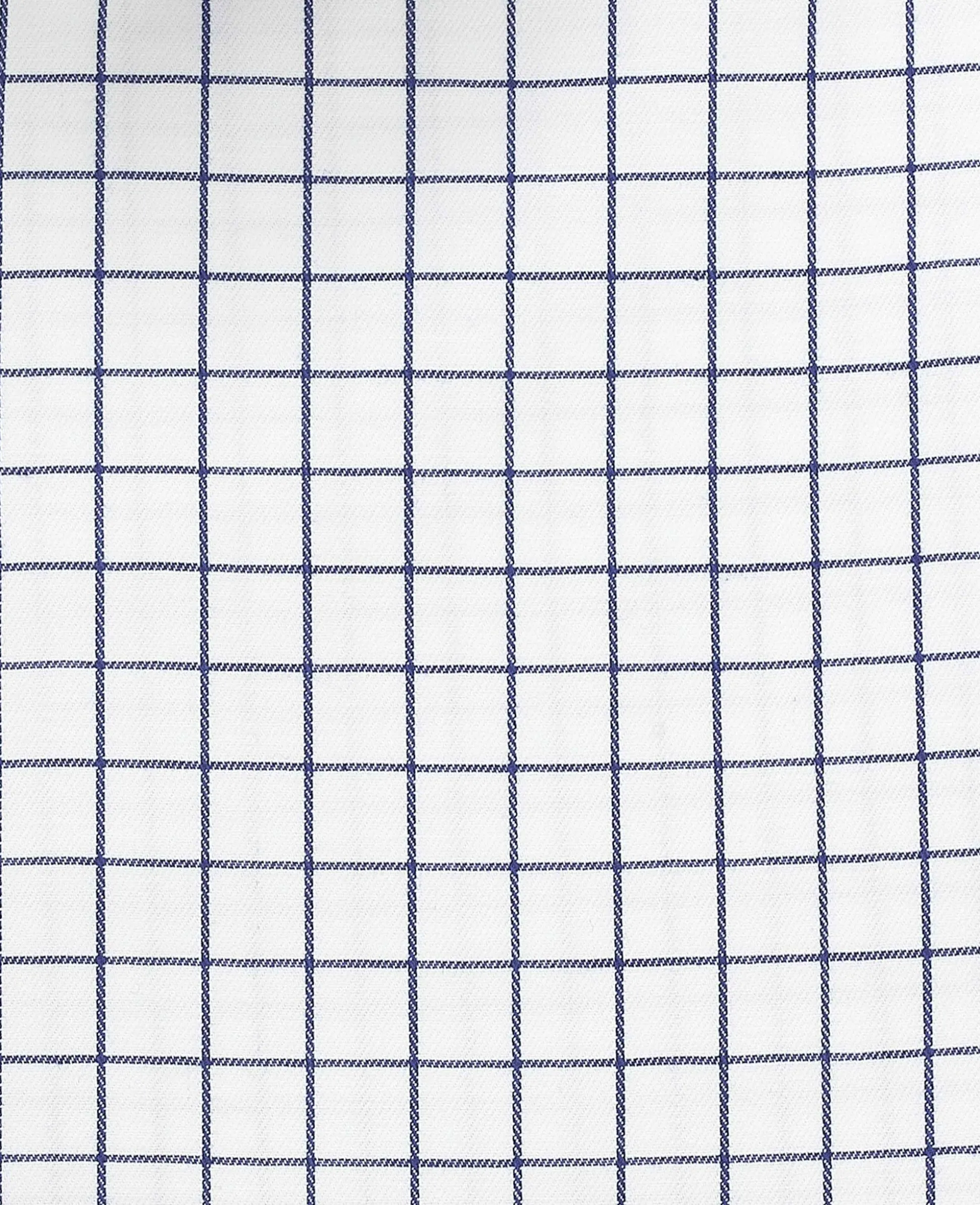 White Navy Cotton Twill Window Check Slim Fit Formal Shirt - Double Cuff