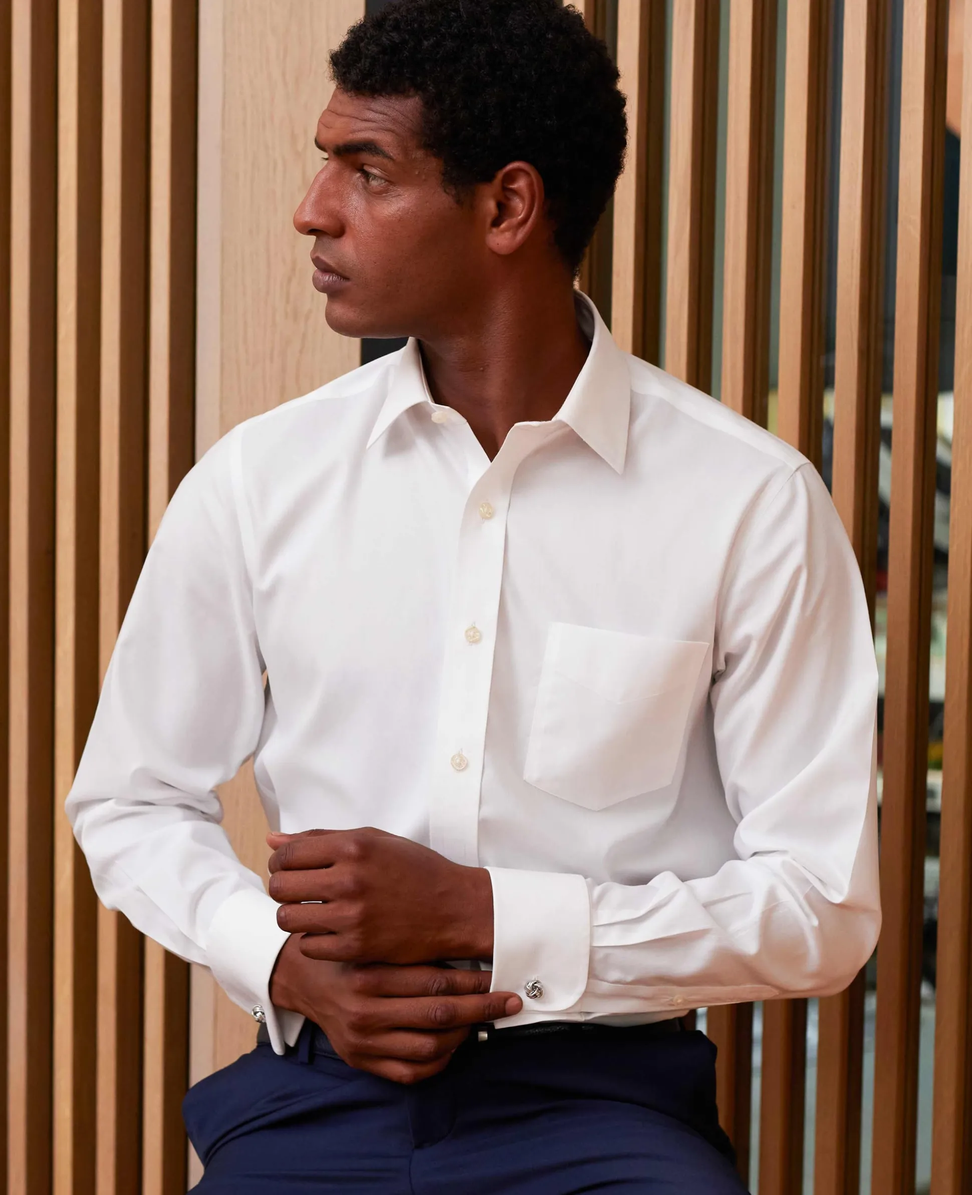 White Pinpoint Cotton Classic Fit Non-Iron Shirt - Double Cuff