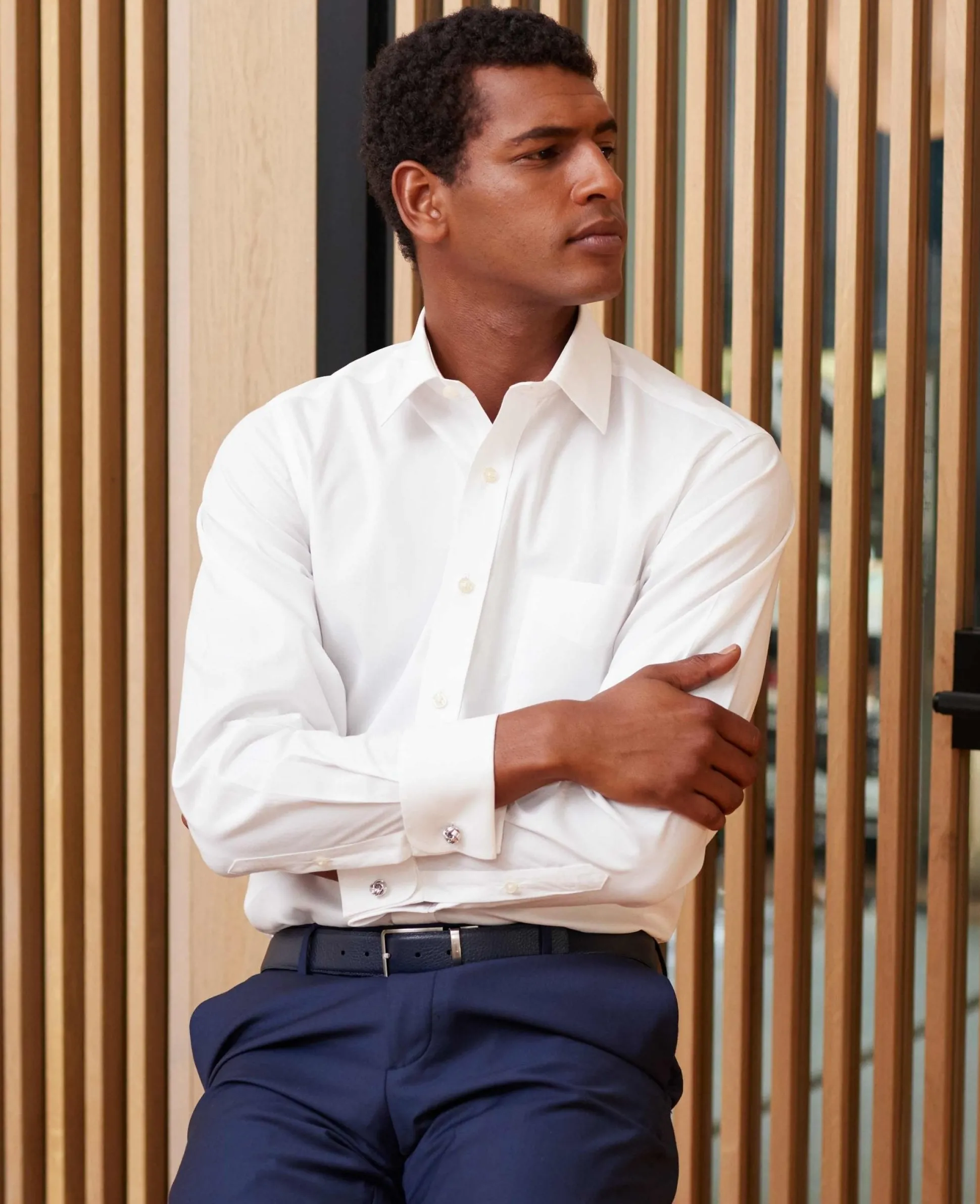 White Pinpoint Cotton Classic Fit Non-Iron Shirt - Double Cuff