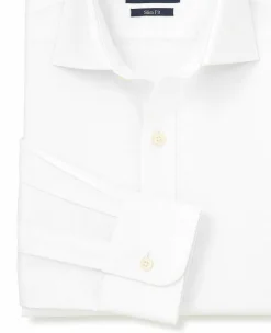White Pinpoint Cotton Slim Fit Formal Shirt - Single Cuff