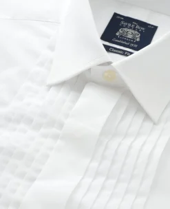 White Pleated Front Classic Fit Dress Formal Shirt - Double Cuff