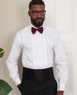 White Pleated Front Classic Fit Dress Formal Shirt - Double Cuff