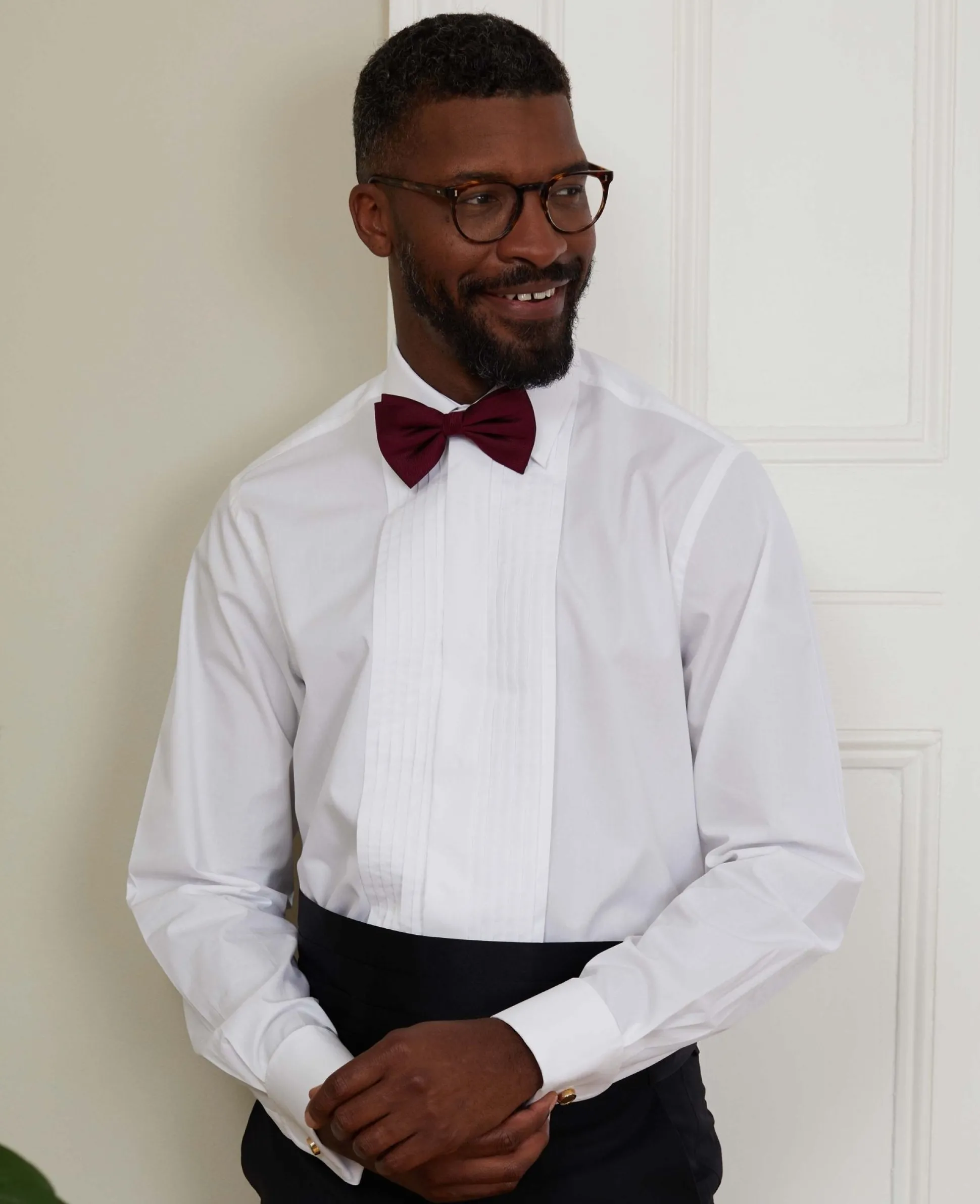 White Pleated Front Classic Fit Dress Formal Shirt - Double Cuff