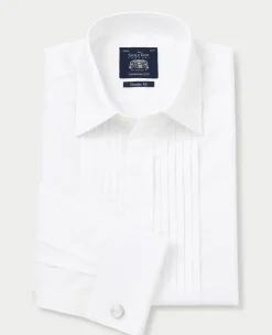 White Pleated Front Classic Fit Dress Formal Shirt - Double Cuff