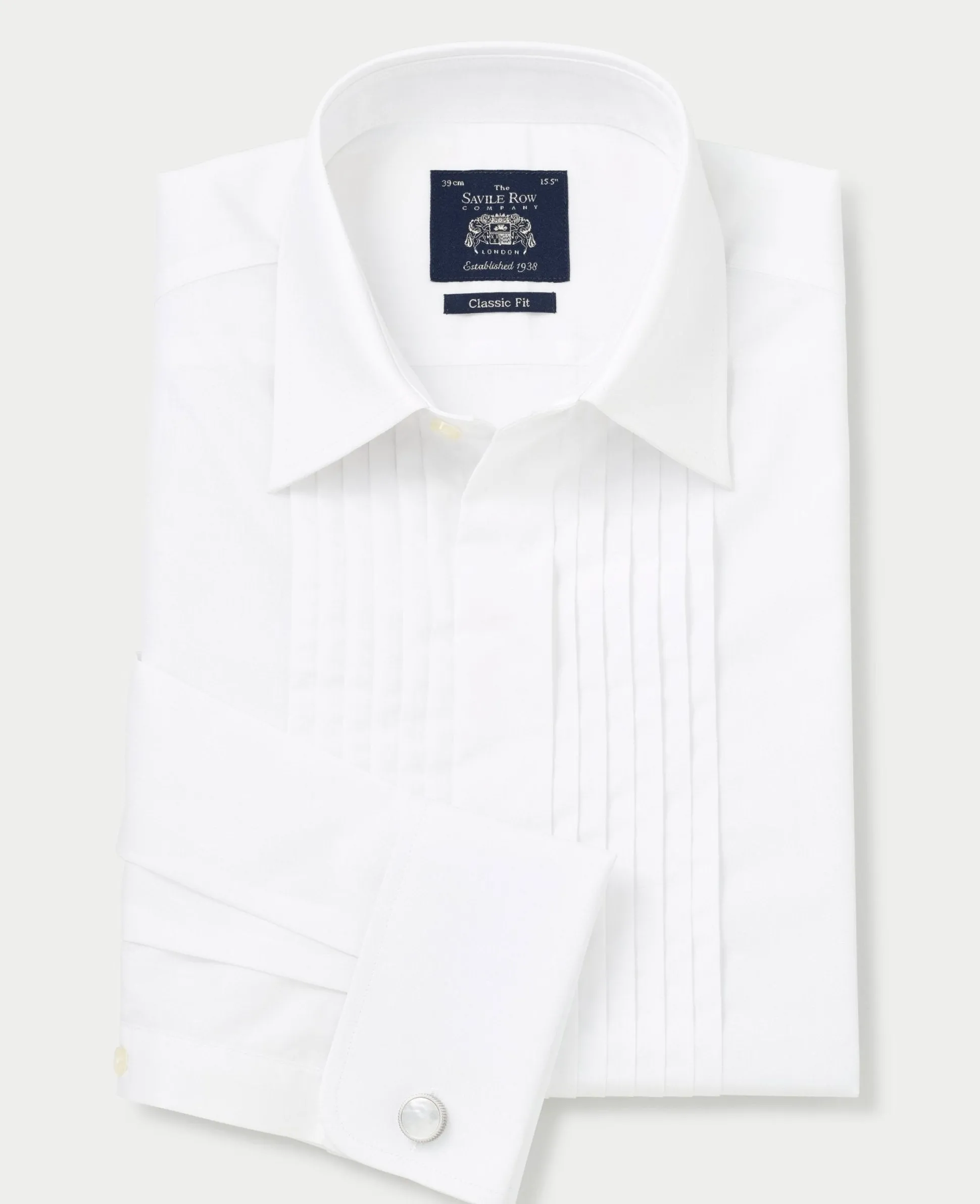 White Pleated Front Classic Fit Dress Formal Shirt - Double Cuff