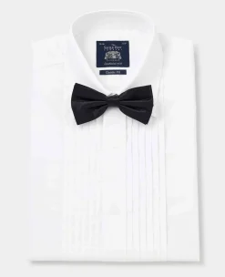 White Pleated Front Classic Fit Dress Formal Shirt - Double Cuff