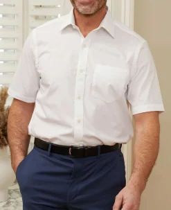 White Poplin Classic Fit Short Sleeve Formal Shirt