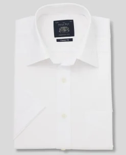 White Poplin Classic Fit Short Sleeve Formal Shirt