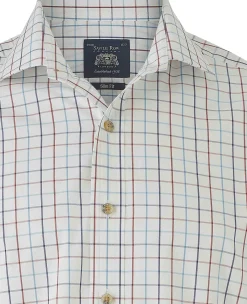 White Red Cotton Tattersall Check Slim Fit Formal Shirt - Single Cuff