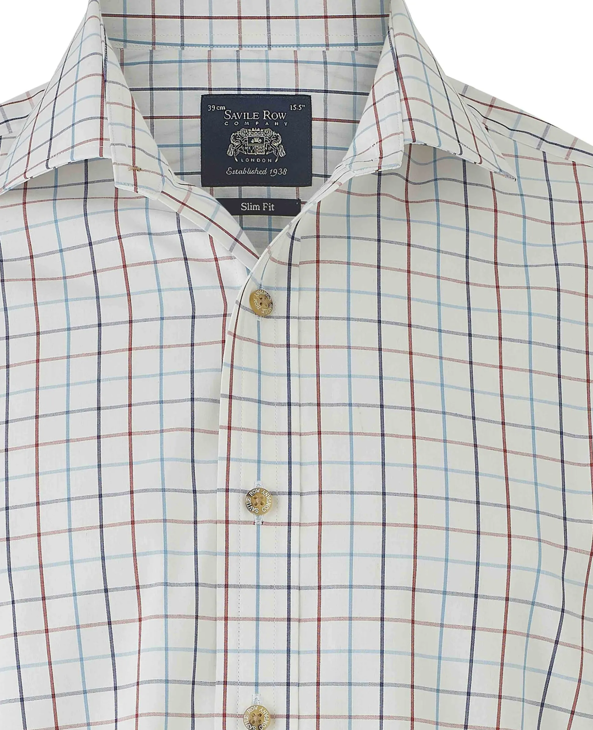 White Red Cotton Tattersall Check Slim Fit Formal Shirt - Single Cuff