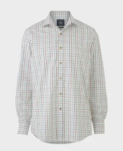 White Red Cotton Tattersall Check Slim Fit Formal Shirt - Single Cuff