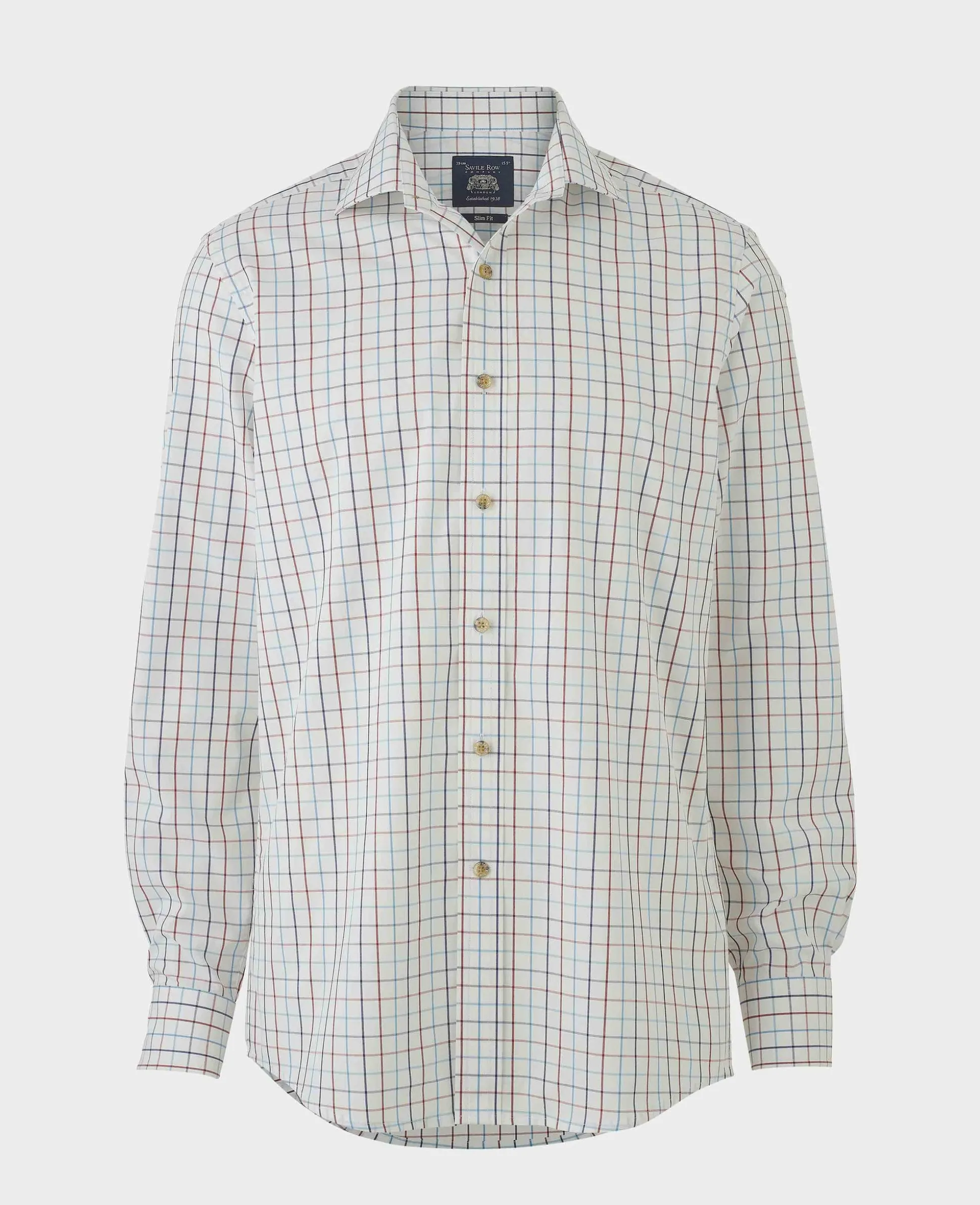 White Red Cotton Tattersall Check Slim Fit Formal Shirt - Single Cuff