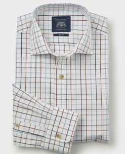 White Red Cotton Tattersall Check Slim Fit Formal Shirt - Single Cuff