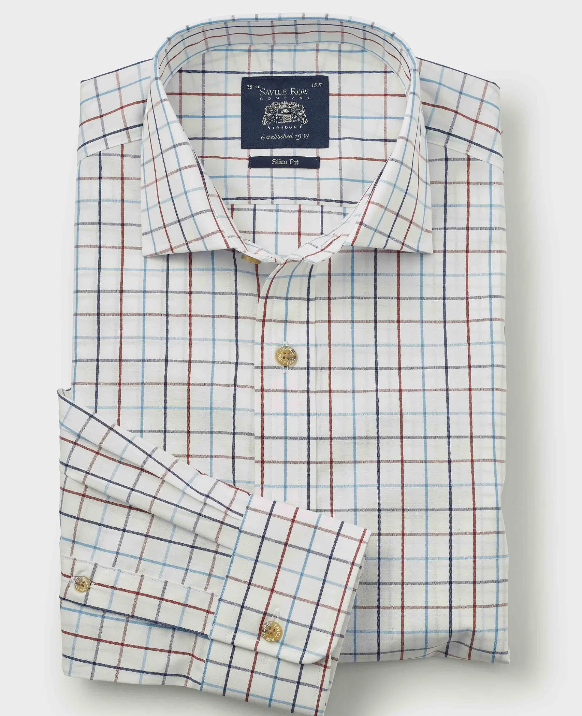 White Red Cotton Tattersall Check Slim Fit Formal Shirt - Single Cuff