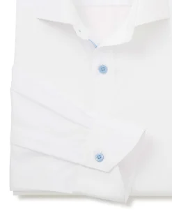 White Slim Fit Blue Button Smart-Casual Shirt - Single Cuff