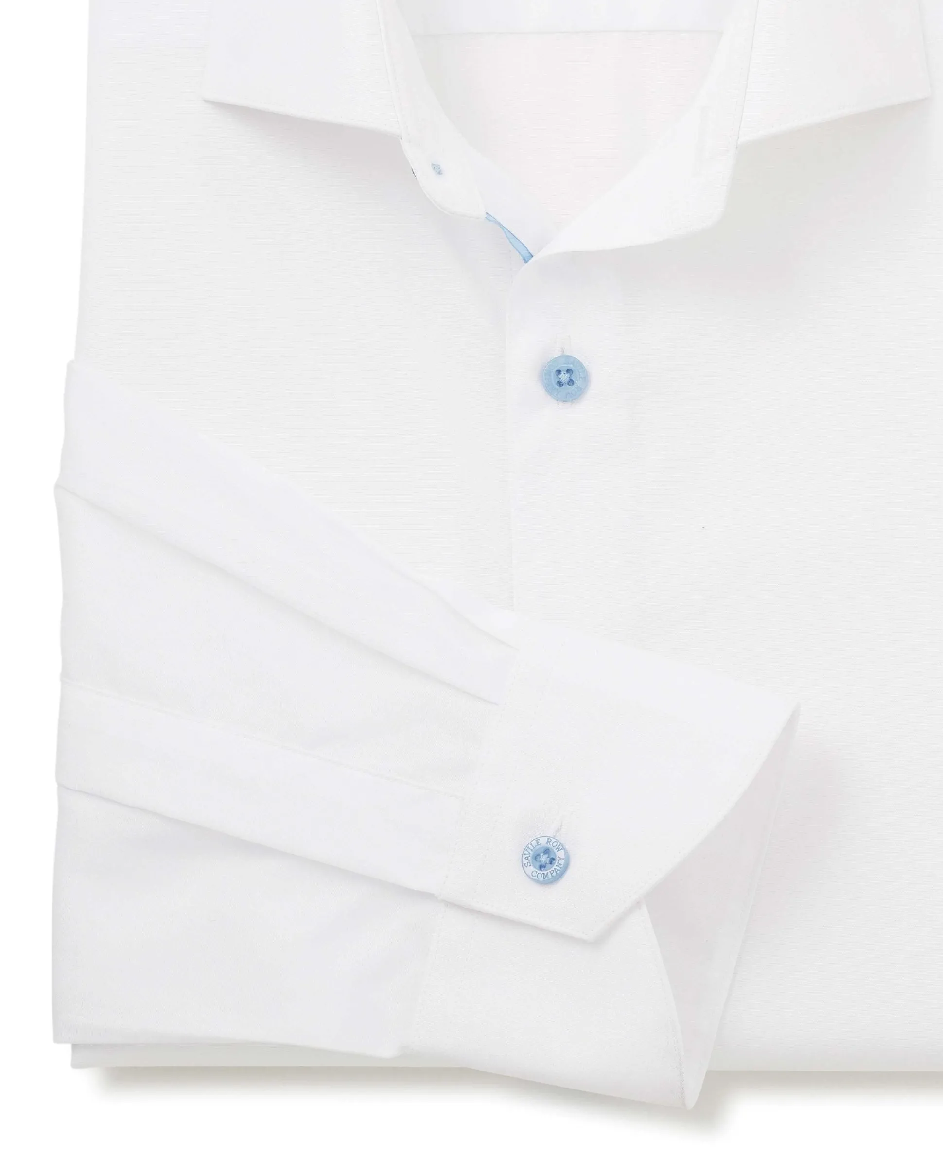 White Slim Fit Blue Button Smart-Casual Shirt - Single Cuff