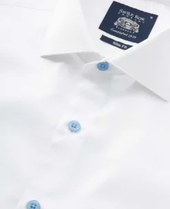 White Slim Fit Blue Button Smart-Casual Shirt - Single Cuff